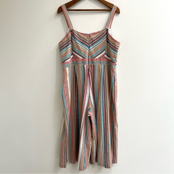 Lane Bryant Striped Tie-Front Wide Leg Crop Jumpsuit Cotton Linen 18 Petite - Picture 6 of 14